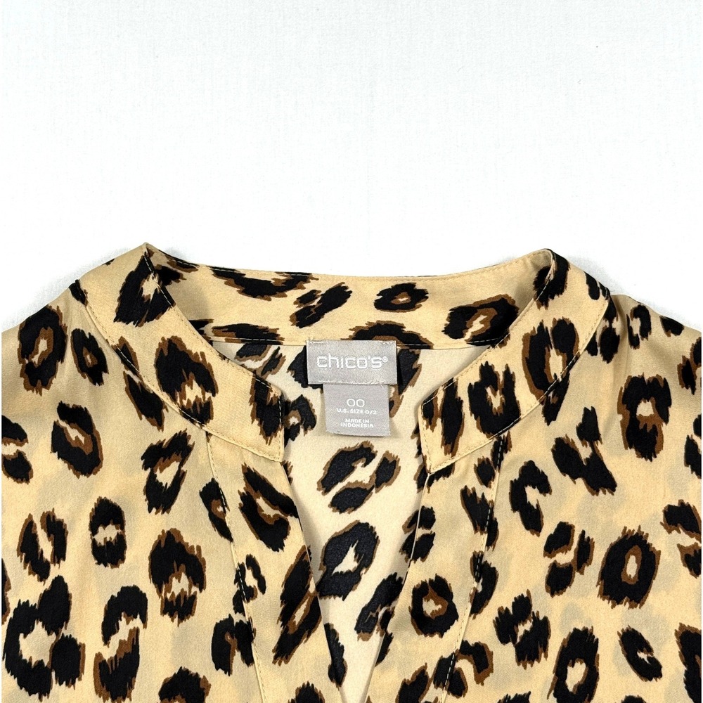 Chico's Animal Print‎ V-Neck Blouse Leopard Bubble Sleeve Size 00 Women's Top